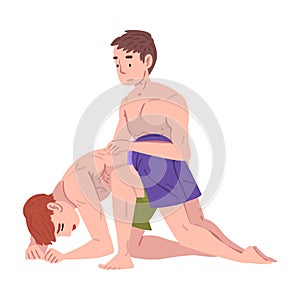 Man Doing First Aid to Drowned Man Vector Illustration on White Background.