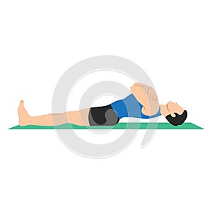 Man doing fish pose matsyasana exercise. Flat vector illustration