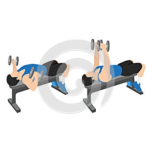 Man doing Flat bench dumbbell flyes exercise.