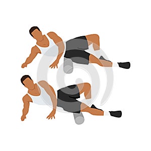 Man doing Foam roller outer thighs stretch exercise.
