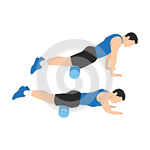 Man doing Foam roller quadriceps stretch exercise.