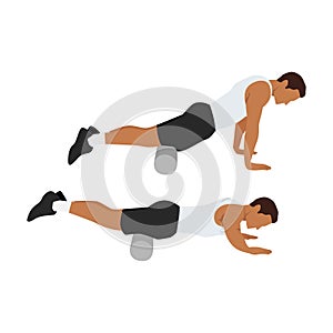 Man doing Foam roller quadriceps stretch exercise.