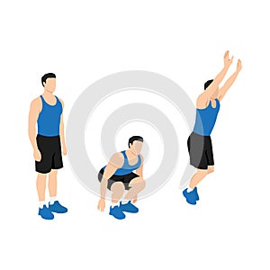 Man doing Frog jumps exercise. Flat vector