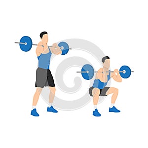 Man doing Front barbell squat exercise.