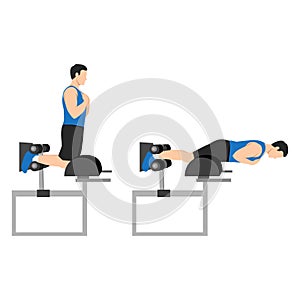 Man doing glute ham raise exercise. Glute Ham Developer Back Extension