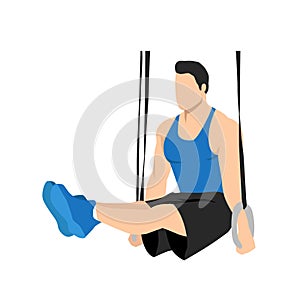 Man doing gymnastic Ring L-Holds.Abdominals exercise.