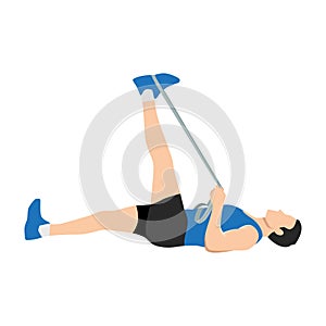 Man doing Hamstring stretch with elastic band exercise