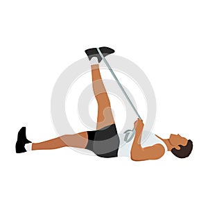 Man doing Hamstring stretch with elastic band exercise