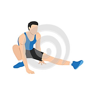 Man doing Hamstring stretch hands on floor. Flat vector illustration