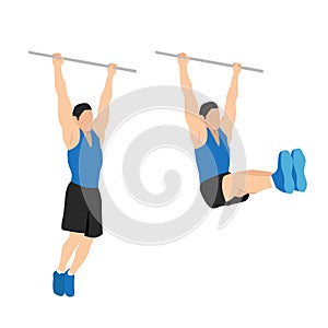 Man doing hanging leg raises to bar flat vector illustration