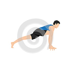 Man doing high lunge pose alanasana exercise. Flat vector