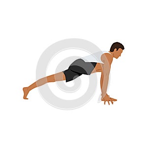 Man doing high lunge pose alanasana exercise. Flat vector