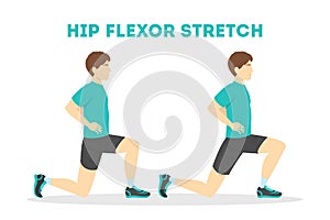 Man doing hip flexor stretch exercise. Idea of healthy