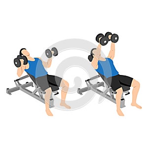 Man doing incline dumbbell bench press twist exercise