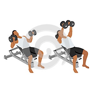 Man doing incline dumbbell bench press twist exercise