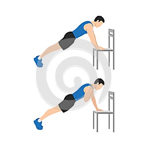 Man doing Incline plank shoulder taps exercise. Flat vector