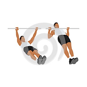 Man doing Inverted rows. reverse pull ups exercise.