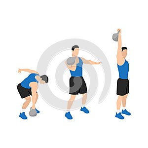Man doing Kettlebell single arm clean and press exercise
