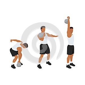 Man doing Kettlebell single arm clean and press exercise