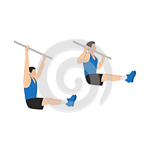 Man doing L sit pull ups exercise. Flat vector