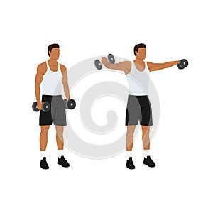 Man doing Lateral side shoulder dumbbell raises.