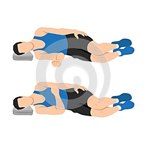 Man doing laying internal shoulder rotation. Flat vector illustration isolated on white background