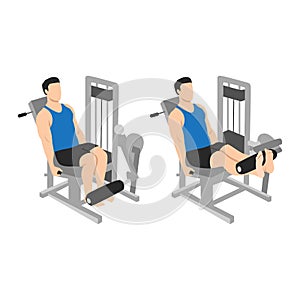 Man doing leg extension on machine exercise.