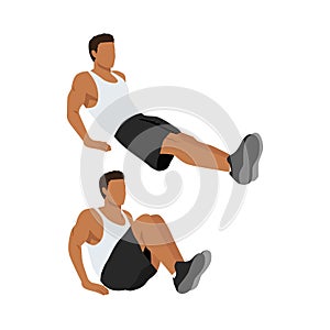 Man doing leg pull in knee up. flat vector illustration