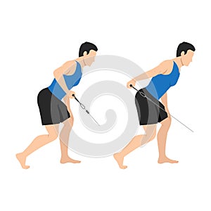 Man doing low pulley tricep extensions. Cable tricep kickback exercise