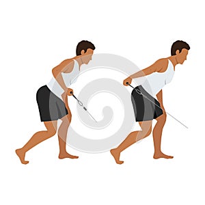 Man doing low pulley tricep extensions. Cable tricep kickback exercise