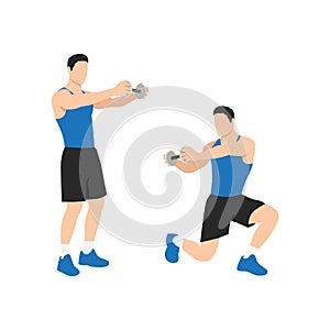 Man doing Lunge twists exercise. Flat vector