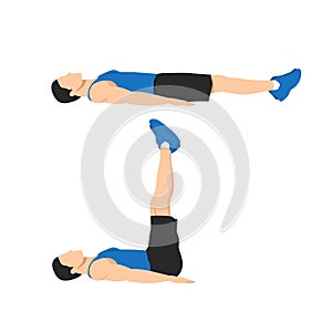 Man doing lying leg raises exercise. Abdominals exercise