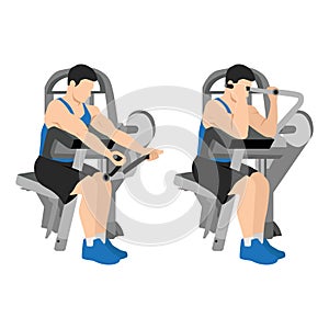 Man doing machine bicep preacher or concentration curls, arm biceps exercise. isolated on white background and layers. Workout