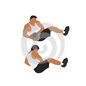 Man doing man twists exercise. Abdominals excercise