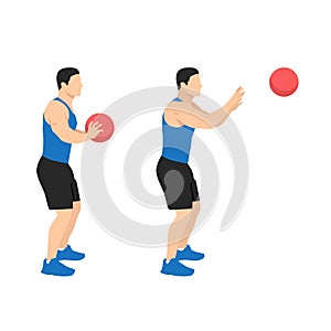 Man doing medicine ball chest pass exercise flat vector illustration