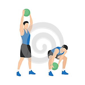 Man doing Medicine ball slams against the floor.