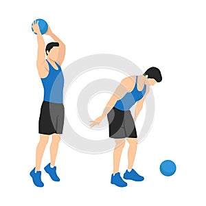 Man doing Medicine ball slams exercise. Flat vector illustration