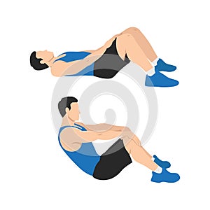 Man doing modified crunches. Abdominals exercise