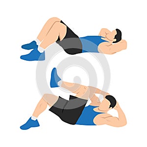 Man doing modified crunches. Abdominals exercise