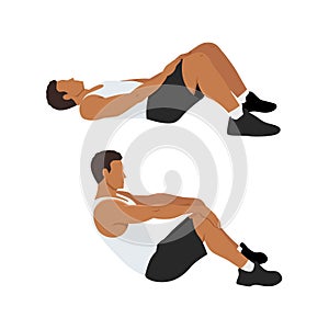 Man doing modified crunches. Abdominals exercise