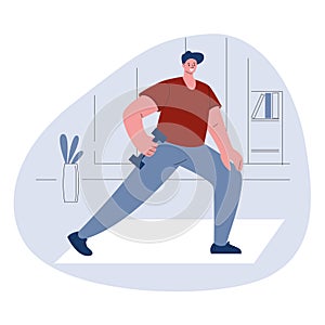 Man is doing morning exercises. Vector illustration in flat style.