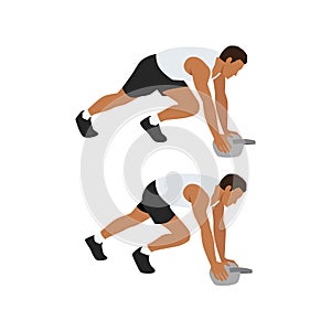 Man doing Mountain climber with kettlebell exercise.