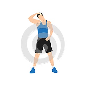 Man doing Neck stretch exercise. Flat vector