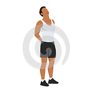 Man doing neck stretch while standing and looking up exercise