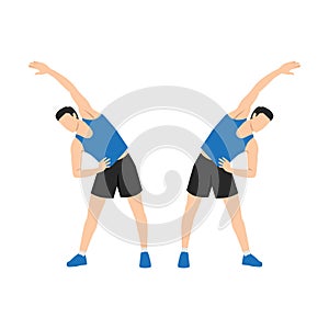 Man doing Obliques stretch exercise. Flat vector illustration