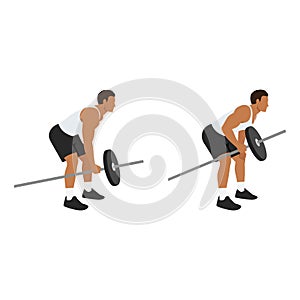 Man doing One arm barbell rows exercise. Flat vector