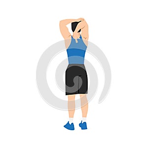 Man doing Overhead triceps stretch exercise.