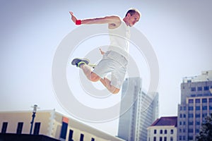 Man doing parkour in the city