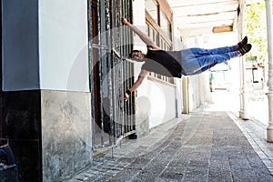 Man doing parkour in the city