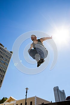 Man doing parkour in the city